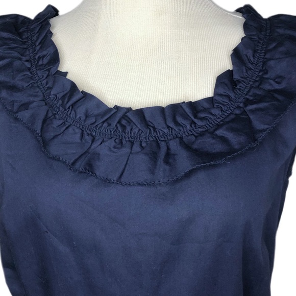 J. Crew | Tie Waist Navy Blue Ruffle Neck Dress - Picture 3 of 4